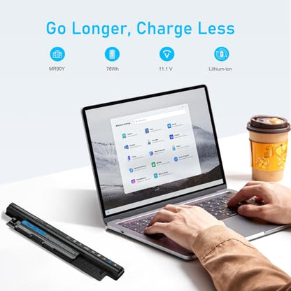 Upgraded 78Wh MR90Y Laptop Battery Replacement for Dell Inspiron 15 3521 3531 3537 15R 5521 5537 14 3421 5421 14R 5437 17 3721 17R 5737 5721 Latitude 3540 3440 Series XCMRD FW1MN, and More - size: 10.7*2*0.8inch MR90Y