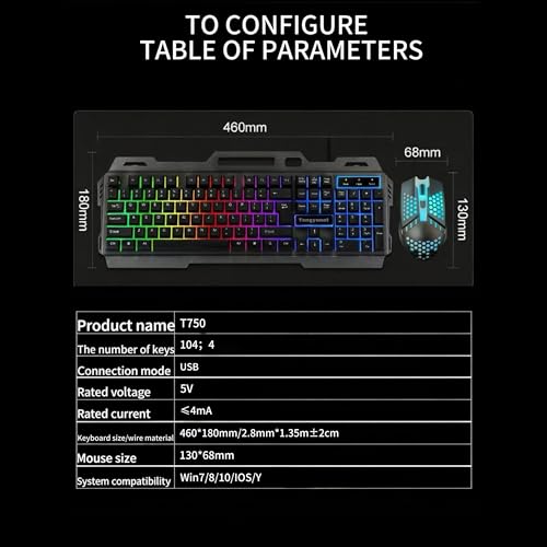 Tongyangat Wired RGB Gaming Keyboard, 2.4G Rechargeable Mechanical Feel Keyboard with Rainbow Backlight, Ergonomic PC Keyboard, Compatible with Windows, Mac, Laptop, Desktop, Computer (Black) - color: K75-Black