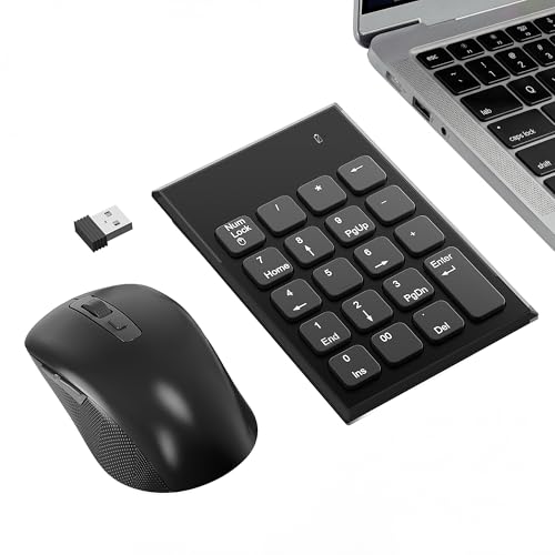Wireless Number Pad and Mouse for Laptop, 19 Key USB Numeric Keypad Combo with Silent Mouse, 3 Adjustable DPI, 2.4GHz Ultra Slim Portable External Keypad for PC, Desktop, Notebook