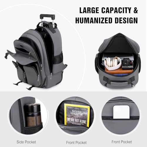 FANDARE Rolling Laptop Backpack Convertible Luggage Backpack with Wheels Travel Daypacks Multi-Functional Carry-On for Business Trip Men Lifestyle Outdoor Urban Waterproof PU Film Backpacks Blue - color: Blue