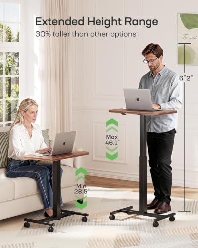 Marsail Mobile Standing Desk, Wider Height Adjustable Computer Desk, Rolling Sit Stand Desk with 4 Lockable Wheels, Desk for Home Office and Classroom, Walnut - color: Walnut, size: 25.6x15.7 Inch
