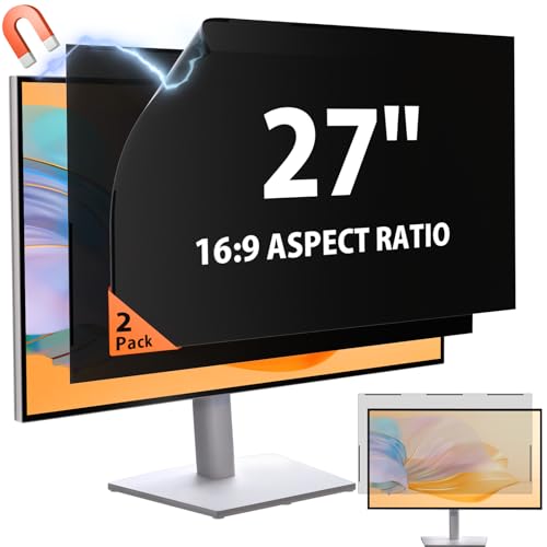[2 Pack] 27 Inch 16:9 Magnetic Privacy Screen Filter for Frameless Monitor | Eye Protect, Anti Glare, Anti Blue &UV Light, Anti Spy, Protector, Film, Filter, Fit, Removable, Reusable, 9H, Black, Quality - size: 27 Inch (Diagonal) - 16:9 Aspect Ratio