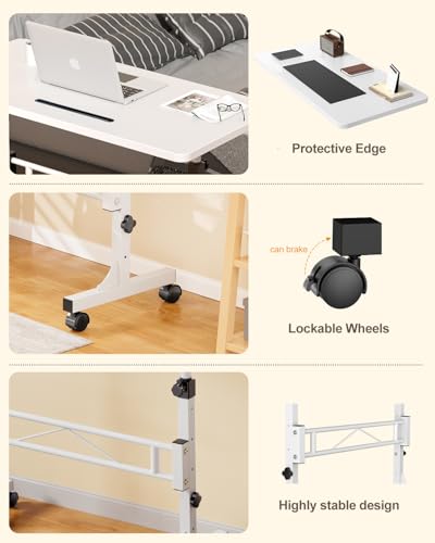 Amztabler Small Standing Desk Adjustable Height, Mobile Stand Up Desk with Wheels, 32 Inch Portable Rolling Desks Conference Room Tables for Walking Pad Treadmill White - color: White