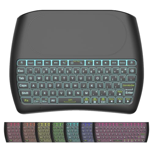 D8 Mini Bluetooth Keyboard, Rechargeable Wireless with Touchpad, Backlit Handheld Small Remote Keyboard, 2.4G WiFi/BT4.2 Dual Mode for PC, TV Box, iOS, Android, Window, Mac OS