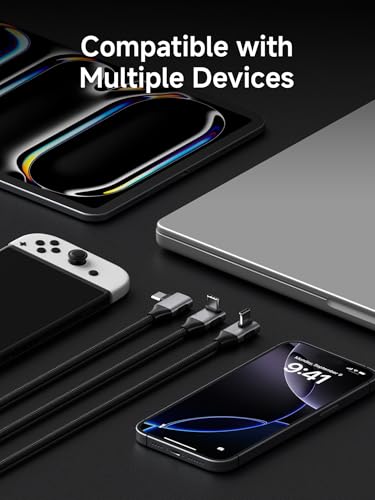 USB4 Cable, Right Angle 90Degree Braided 80Gbps, 240W Fast Charging, 8K@60Hz USB4 V2.0 USB-C Cable, fits for iPhone 17 16 15 Pro Max, iPad Pro, MacBook, Thunderbolt 5/4 (Middle 90 Degree, 3.3FT)
