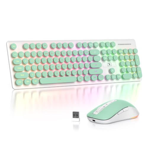Backlit Wireless Keyboard and Mouse, 2.4GHz Light Up Typewriter Rechargeable Cordless Quiet Keyboard with USB Receiver for PC/Laptop (Cyan) - color: Cyan