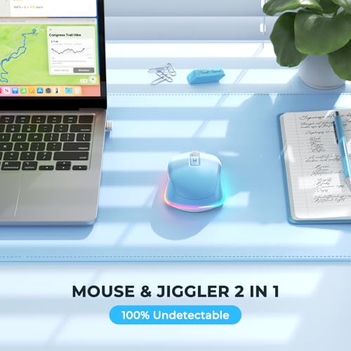 PEIOUS Wireless Mouse Jiggler - LED Wireless Mice with Build-in Mouse Mover, Rechargeable Moving Mouse for Laptop with Undetectable Random Movement Keeps Computers Awake - Blue to White - color: Blue to White