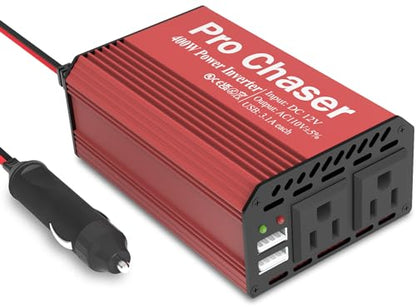 Pro Chaser 400W Power Inverters for Vehicles DC 12v to AC 110v Car Inverter | Car Converter, 6.2A Dual USB Charging Ports, Dual AC Adapter for Laptops Air Compressor