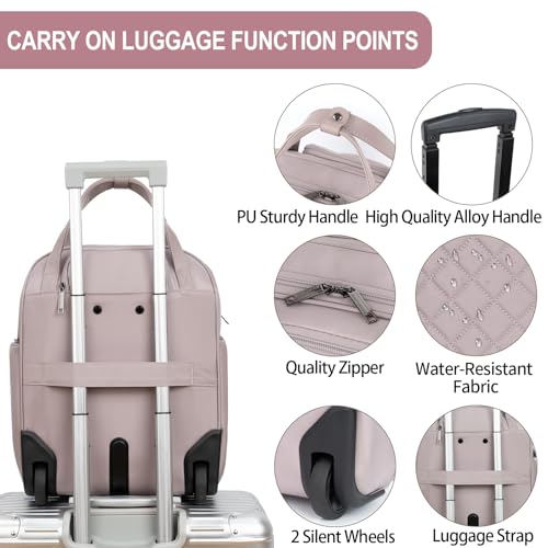 EMPSIGN Underseat Carry On Wheeled - 16" Carry on Bag with Wheels Multi-functional Lightweight Rolling Bag Overnight Weekender Small Suitcase for Women Men Travel Business, Dusty Pink - color: Dusty Pink