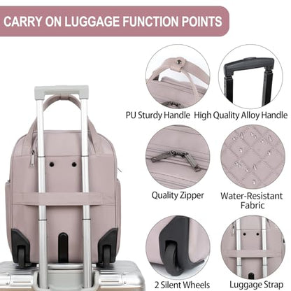 EMPSIGN Underseat Carry On Wheeled - 16" Carry on Bag with Wheels Multi-functional Lightweight Rolling Bag Overnight Weekender Small Suitcase for Women Men Travel Business, Dusty Pink - color: Dusty Pink