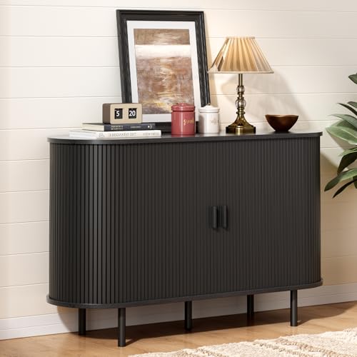 ONBRILL 48" Sideboard Buffet Cabinet with Storage, Storage Cabinet with Sliding Door & Adjustable Shelf, Modern Accent Coffee Bar Console Table for Kitchen, Entryway, Black - color: Black, size: 48"
