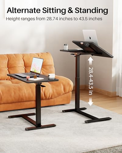 Overbed Table with Wheels, Pneumatic Lift, Foldable Top (Black) | 0-70° Tilt Desktop Bedside Table, Hidden Casters,1.18 In Low-Profile Base Slides Under Beds and Sofas, Holds 88 Lbs - color: Black