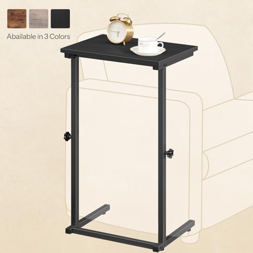 HOOBRO C Shaped End Table, Adjustable Height Sofa Side Table, Slide Under Couch Table, C Shaped Side Table for Small Spaces, for Living Room, Bedroom, Black BB71SF01 - color: Black