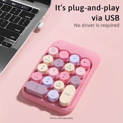 Sahara - Wireless Numeric Keypad, Retro Round Keycaps, Portable Number Pad with Ergonomic Design, USB Receiver, Compatible with Laptop/Desktop PC (Pink) - color: Pink
