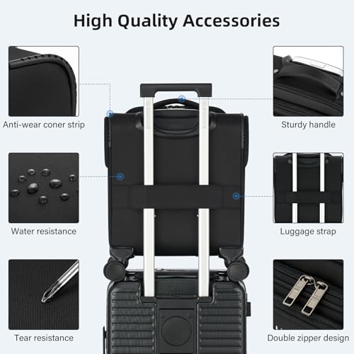 HanTrip 16 Inch Underseat Carry On Luggage with Wheels Softside Small Suitcases Personal Item Bag with Pocket Travel Luggage for Men Women Business Overnight Bag(Black) - color: Black
