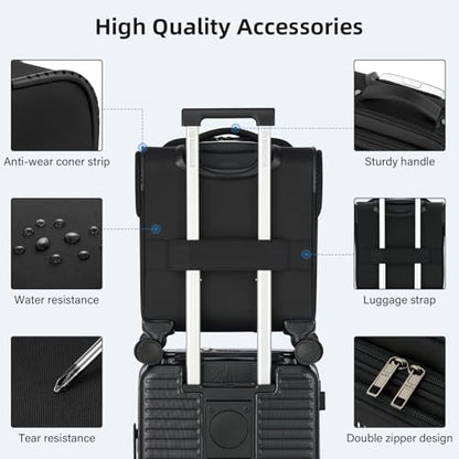 HanTrip 16 Inch Underseat Carry On Luggage with Wheels Softside Small Suitcases Personal Item Bag with Pocket Travel Luggage for Men Women Business Overnight Bag(Black) - color: Black