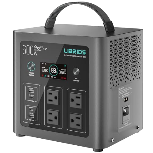 LIBRIDS Portable Power Station C600, 640Wh LiFePO4 Battery, 600W (Peak 1200W) Solar Generator, 1.5H Fast Charge, 10ms UPS, 8 Ports(4 AC) for Camping, Home Backup & Outages