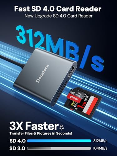 Dockteck SD Card Reader Adapter, 312MB/s SD4.0 Super Speed, USB3.1 SD/TF Card Reader, 3-Slot USBC to SD/Micro SD/USB A Memory Card Reader for UHS-Ⅱ-ⅠSD/Micro SD/SDHC/SDXC/MMC, with OTG for Plug&Play