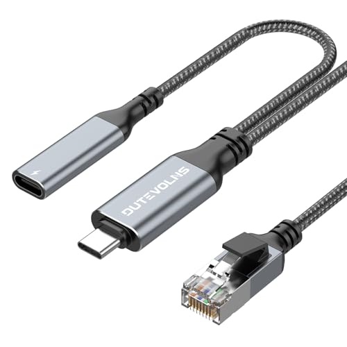USB C to Ethernet Cable & 60W Charging 15FT, USBC PD & Gigabit LAN 2 in 1 | Type C to RJ45 Nylon Braided Network Cable with USB-C Female PD, 1000Mbps Directly Connected, for MacBook, Windows10/11 - size: 15 FT