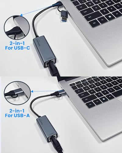 2.5G USB Ethernet Adapter, 2-in-1 USB-C&USB-A to RJ45 Network Adapter Compatible with Laptop/PC, Windows, Mac, Linux,Plug & Play - style: 2.5G Ethernet Adapter