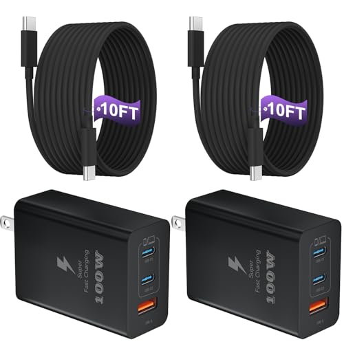 USB C Charger Block 100W, 3-Port GaN Super Fast Phone Charger, Type C 65W Laptop Chargers with 10ft USB C Charging Cable for MacBook Pro/Air,iPad Pro, iPhone 17/16/15Pro, S26 Ultra/S25/S24-Black - color: Black