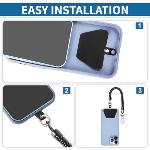 Doormoon Phone Lanyard Tether with 4 TPU Patch, Cell Phone Lanyard with 2 Phone Tether, 4 TPU Patch for Outdoor Hiking Climbing - color: Blackblack-tpu Patch