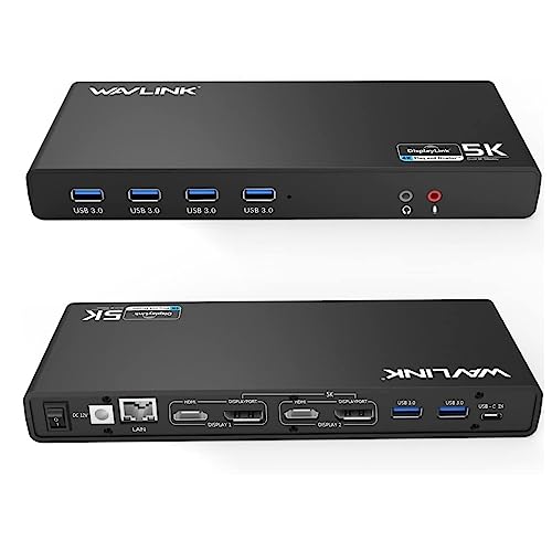 WAVLINK Displaylink Docking Station Dual 4K@60Hz Monitor for Mac, Windows | Universal For USB 3.0/USB-C Laptop, 2 HDMI/DP, Gigabit Ethernet, USB 3.0, Ideal for Home, Office & Multi-Screen Productivity.