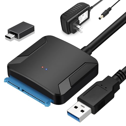 SATA to USB 3.0 Adapter for 3.5 2.5 SSD HDD Hard Drive Reader Data Transfer | External Hard Drive Converter for Data Transfer with 12V/2A Power Adapter Compatible with SATA I/II/III Drives