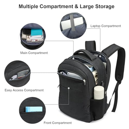 BIKROD Backpack for Men and Women, School Backpack for Boys, Water Resistant Business Travel Laptop Back Pack Fit 15.6 Inch Laptop with USB Charging Port, Black