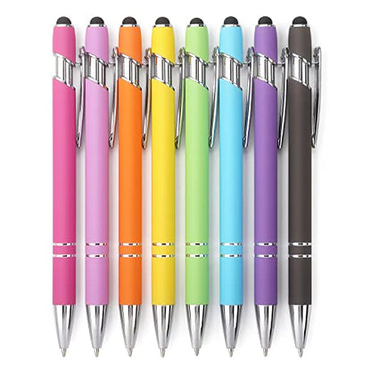 Bribobo 8 Pack Ballpoint Pen 2-in-1 Stylus, 1.0 mm Black Ink | Retractable Ballpoint Pen with Stylus tip, Metal Stylus Pen for Touch Screens - color: 8 Pastel