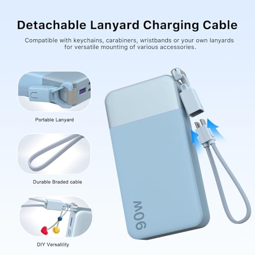 NOBIS Portable Charger 20000mAh 90W Power Bank w/Detachable Cable | 2C+2A USB-C Fast Charging Battery Pack with LED Display,Battery Bank for Laptops, Tablets, Phones and Steam Deck - color: Blue