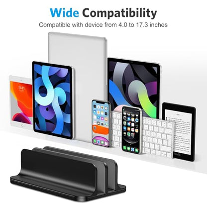 OMOTON Vertical Laptop Stand [Updated Double Version], Desktop Aluminum Mac Book Stand with Adjustable Dock Size, Fits All Mac Book, Surface, Chrome Book and Gaming Laptops (Up to 17.3 inch) (Black) - color: Black