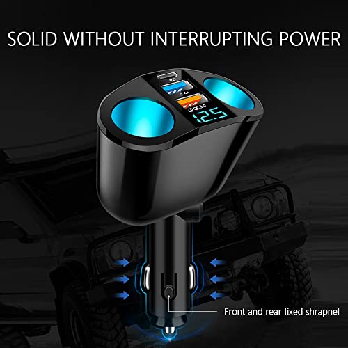2026 New Upgrade 5 Port Cigarette Lighter Splitter,QC3.0&PD 20W Super Fast Car Charger with Dual Cigarette Lighter Plug with LED Voltmeter Compatible with iPhone 14 Pro iPad Dash Cam GPS (PD+QC+2.4A) - color: PD+QC+2.4A
