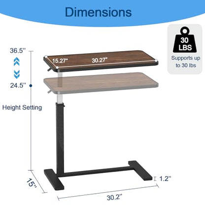 Adjustable Overbed Table with Cup Holder & Hidden Lockable Wheels | Height Adjustable Rolling Bedside Table, Walnut Finish Mobile Laptop Desk, Standing Workstation for Home Use, 30.3"W x 15.3"D - color: Walnut