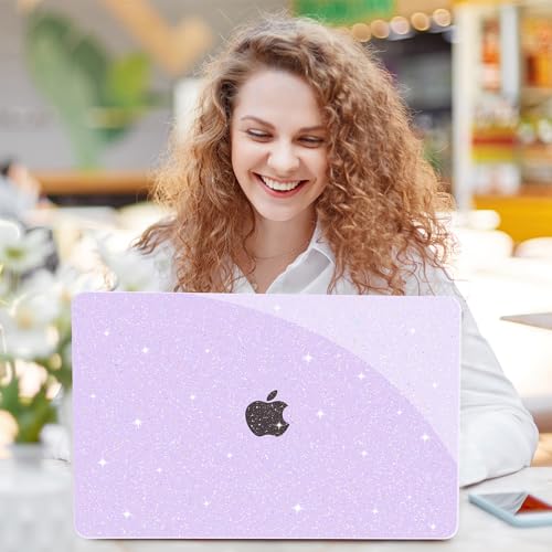 G JGOO for MacBook Air 13 inch Case 2021 2020-2018 M1 A2337 A2179 A1932 | Glitter Protective Plastic Hard Shell for MacBook Air 13.3 inch Case + Keyboard Cover + Screen Protector, Sparkly Purple - color: Purple