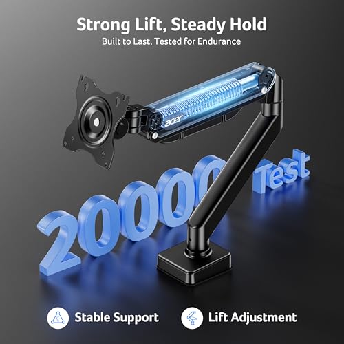 Acer Single Monitor Mount, Fully Adjustable Monitor Arm Fits 17-34" Screens | Gas Spring VESA Mount with C-Clamp & Grommet Base, Computer Desk Arm with Tilt Swivel Rotate Supports 4.4-19.8 lbs