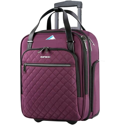 EMPSIGN Underseat Carry On Wheeled - 16" Carry on Bag with Wheels Multi-functional Lightweight Rolling Bag Overnight Weekender Small Suitcase for Women Men Travel Business, Burgundy - color: Burgundy