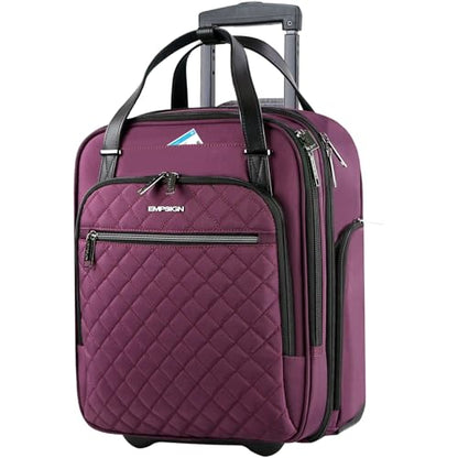EMPSIGN Underseat Carry On Wheeled - 16" Carry on Bag with Wheels Multi-functional Lightweight Rolling Bag Overnight Weekender Small Suitcase for Women Men Travel Business, Burgundy - color: Burgundy