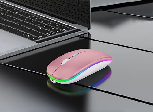 WREANU Wireless Bluetooth Mouse, Rechargeable Laptop Mice, Rose Gold | LED Lights Silent Slim Dual Mode(BT5.2 & 2.4G Portable USB Receiver) Computer Mouse for Laptop/iPad/Tablet/Computer/Mac - color: Rose Gold Wireless Bluetooth Mouse