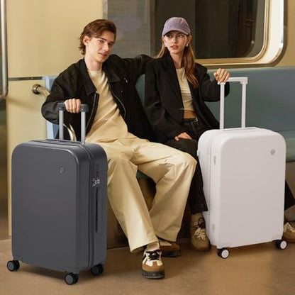 mixi Luggage Suitcase with Spinner Wheels, Hardside Rolling Suitcase PC with Cover & TSA Lock Lightweight Travel Case 24in Checked in, Off White（Slight Pink） - color: Off White(Slight Pink), size: 24in Checked in