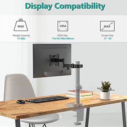 WALI Single Monitor Arm Mount for 17 to 32" Monitors, Full Motion Steel Monitor Pole Mount Bracket with Removable VESA Plate 75mm and 100mm, Vesa Mount for Outdoor, Gazebo, RVs (011ARM), Black - size: Up to 17.6