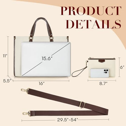 Missnine Tote Bag Canvas Laptop Bag for Women 15.6 inch Casual Work Bags with Clutch Purse Computer 2 PCS Set (Croc-embossed Coffee) - color: Croc-embossed Coffee