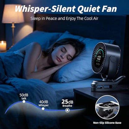 Portable Clip on Fan, Rechargeable USB Desk Fan with Turbo Airflow, 100 Speeds LED Display, 360° Rotation, Small Quiet Battery Powered Fan for Stroller Outdoor Travel Camping Golf Cart, Black - color: Black