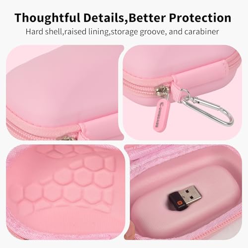 Comecase Compact Mouse Case for Logitech MX Anywhere 3S/3/2S/2 | Hard Shell Storage, Raised Inner Dots, Accessory Groove, Carabiner, Travel and Business Use, Pink, Bag Only - color: Pink