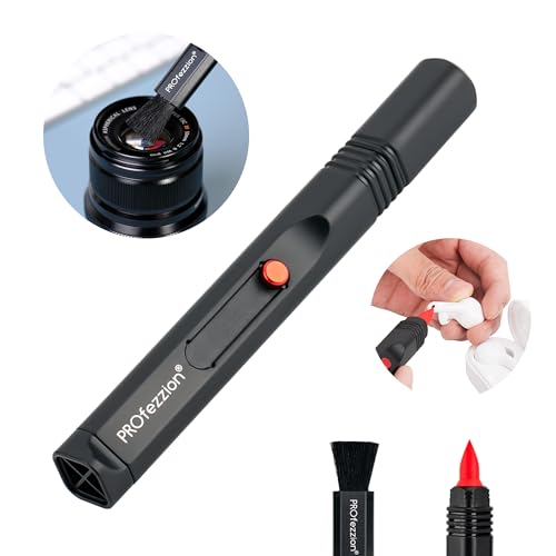 PROfezzion Double-Ended Lens Cleaning Pen for Electronics, Black | Soft Brush & Silicone Wiper Included, for Electronics, Earbuds, Laptop, Cell Phone, Keyboard, Camera Lens, Easy to Carry