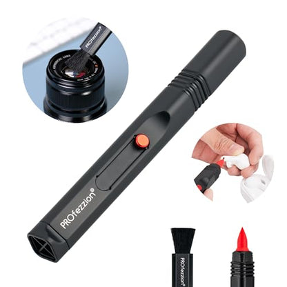 PROfezzion Double-Ended Lens Cleaning Pen for Electronics, Black | Soft Brush & Silicone Wiper Included, for Electronics, Earbuds, Laptop, Cell Phone, Keyboard, Camera Lens, Easy to Carry