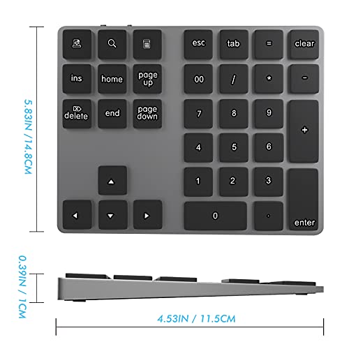 Foloda Bluetooth Numeric Keypad, Aluminum Rechargeable 34-Keys Wireless Number Pad External 10 Keys Numpad Data Entry Compatible for Laptop MacBook Mac Windows - color: Black