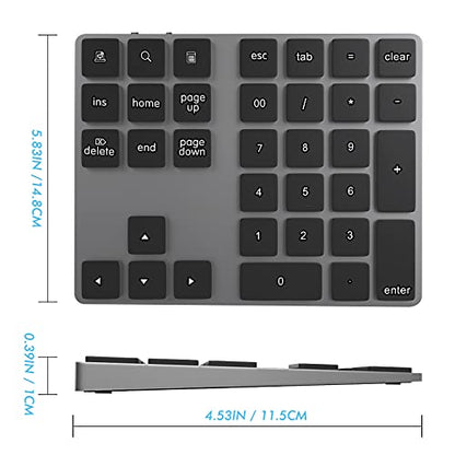 Foloda Bluetooth Numeric Keypad, Aluminum Rechargeable 34-Keys Wireless Number Pad External 10 Keys Numpad Data Entry Compatible for Laptop MacBook Mac Windows - color: Black