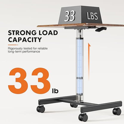 Sweetcrispy Mobile Rolling Desk, Small Standing Desk with Wheels | Adjustable Height Sit Stand Table, Portable Computer Workstations for Home Office, Brown - color: Brown