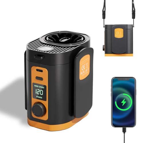 Portable Fan,120-Speed Adjustable Waist Clip Fan Turbo Cooling, Rechargeable Clip-On Personal Fan with LED flashlight,for Outdoor,Travel,Camping - color: Orange